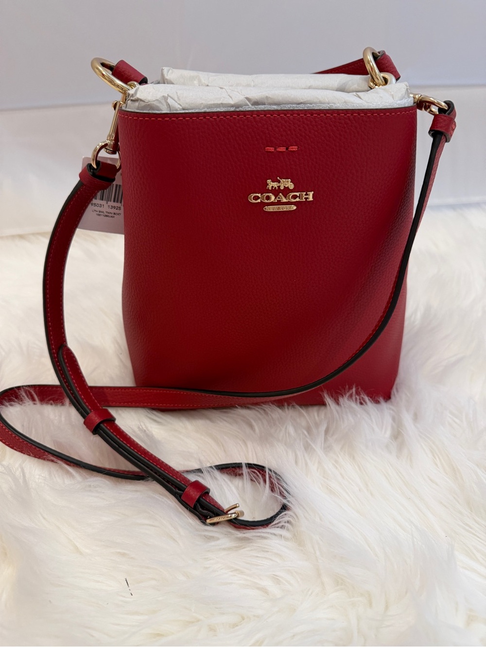 Coach Red Pebbled Leather Mini Bucket Crossbody - Picture 2 of 10